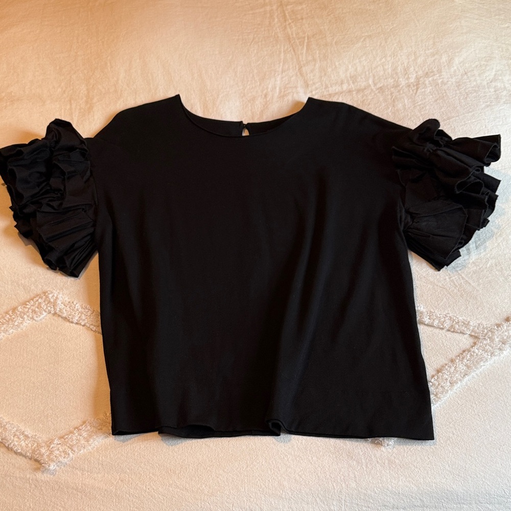 DREW Black Ruffle Sleeve Blouse